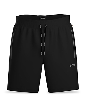 Shop Hugo Boss Mix & Match Cotton Stretch Logo Print Drawstring Shorts In Black