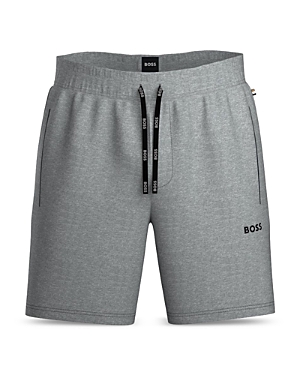 Shop Hugo Boss Mix & Match Cotton Stretch Logo Print Drawstring Shorts In Medium Gray