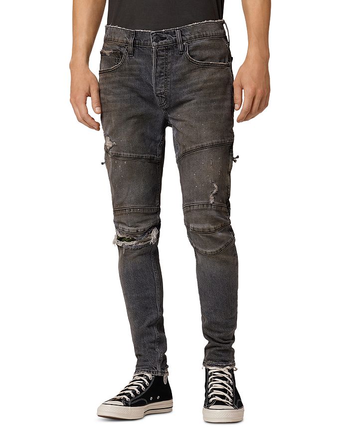 Hudson Zack Skinny Fit Moto Jeans in Black Storm | Bloomingdale's