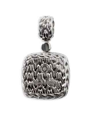 Sterling Silver Classic Chain Medium Square Pendant with Black Sapphire