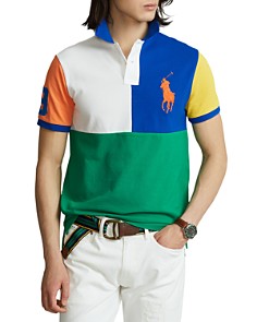 폴로 랄프로렌 폴로셔츠 Polo Ralph Lauren Cotton Mesh Big Pony Color Blocked Classic Fit Polo Shirt,Pacific Royal Multi