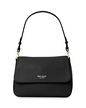 Shop Kate Spade New York Hudson Pebbled Leather Medium Convertible Flap Shoulder Bag In Black/pale Gold