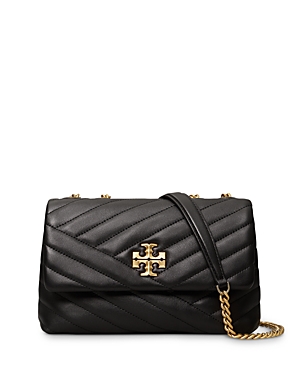 Shop Tory Burch Kira Chevron Small Convertible Leather Shoulder Bag In Black/rolled Brass