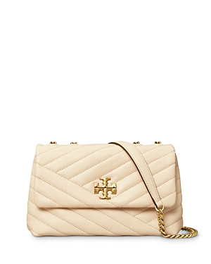 Shop Tory Burch Kira Chevron Small Convertible Leather Shoulder Bag In New Cream/rolled Brass