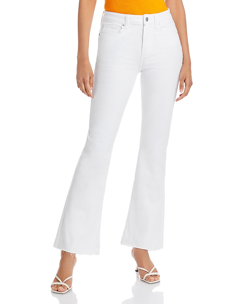Paige Laurel Canyon High Waist Raw Hem Flare Leg Jeans In Crisp White