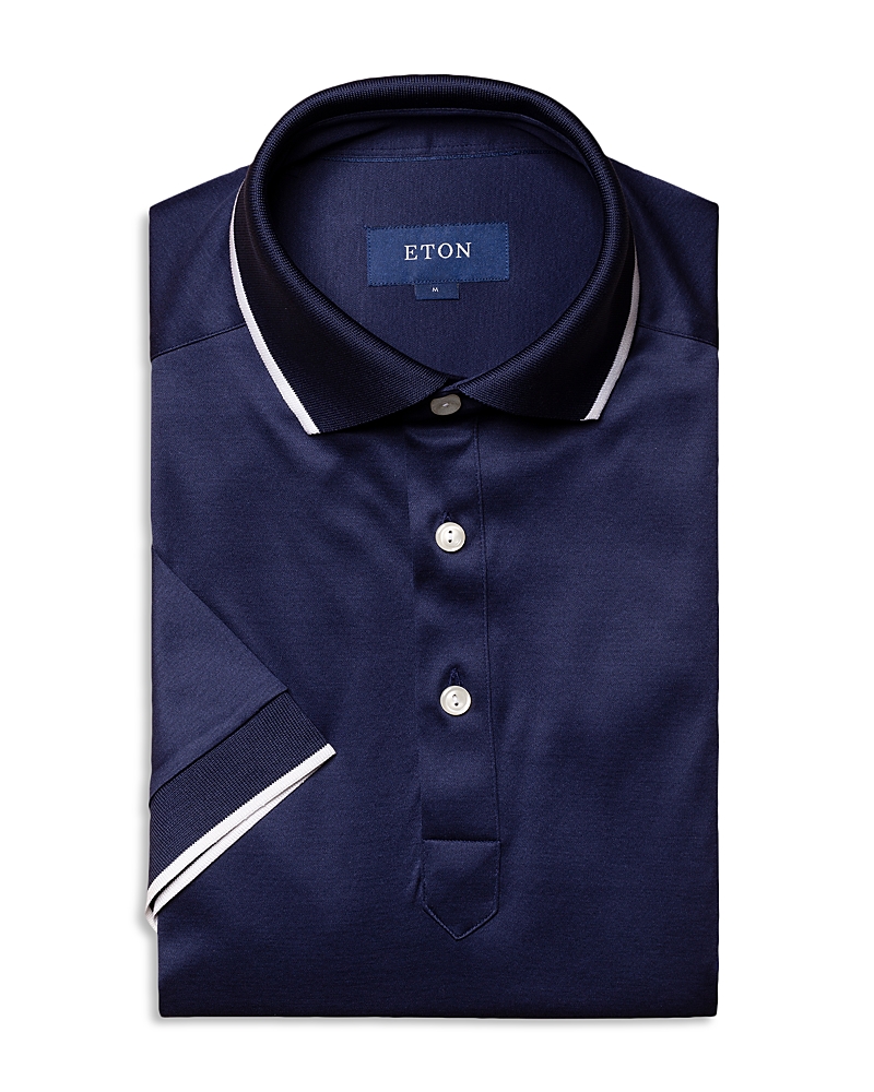 Eton Contemporary Fit Short Sleeve Jersey Polo In Dark Blue