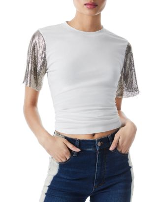Alice and Olivia Tari Chainmail Sleeve Top | Bloomingdale's