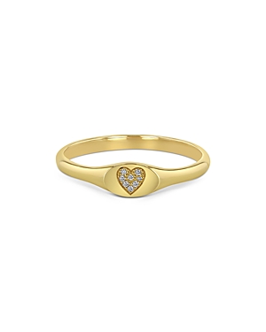 Zoë Chicco 14k Yellow Gold Itty Bitty Symbols Diamond Heart Signet Ring