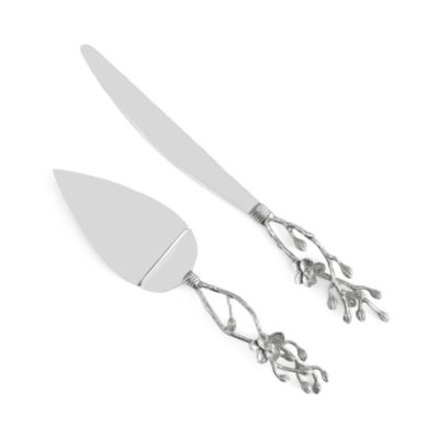 White Orchid Wedding Cake Knife & Server Set
