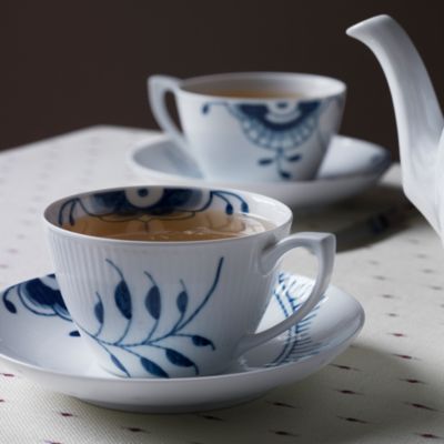 Blue Fluted Mega Tea Cup & Saucer