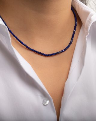 14K Yellow Gold Lapis Lazuli Bead Collar Necklace, 14-16"