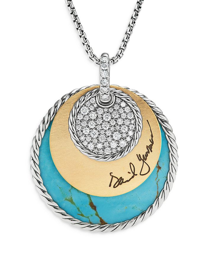 David Yurman - DY Elements&reg; Eclipse Pendant Necklace with Turquoise, Green Onyx, 18K Yellow Gold and Pav&eacute; Diamonds