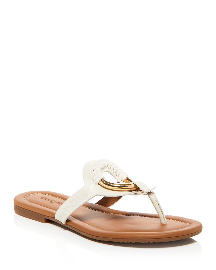 See By Chloé Leather Off-white Hana Flat Sandals in Natural Black Womens Flats and flat shoes See By Chloé Flats and flat shoes 