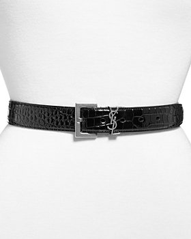 Saint Laurent - Women's Logo Croc Embossed Leather Belt