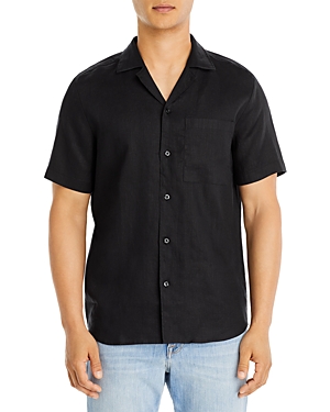 Hugo Boss Ellino Linen Solid Straight Fit Button Down Camp Shirt In Black