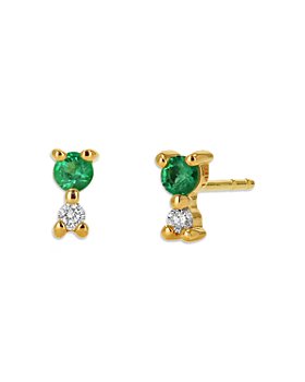 Rachel Reid - 14K Yellow Gold Emerald & Diamond Stud Earrings