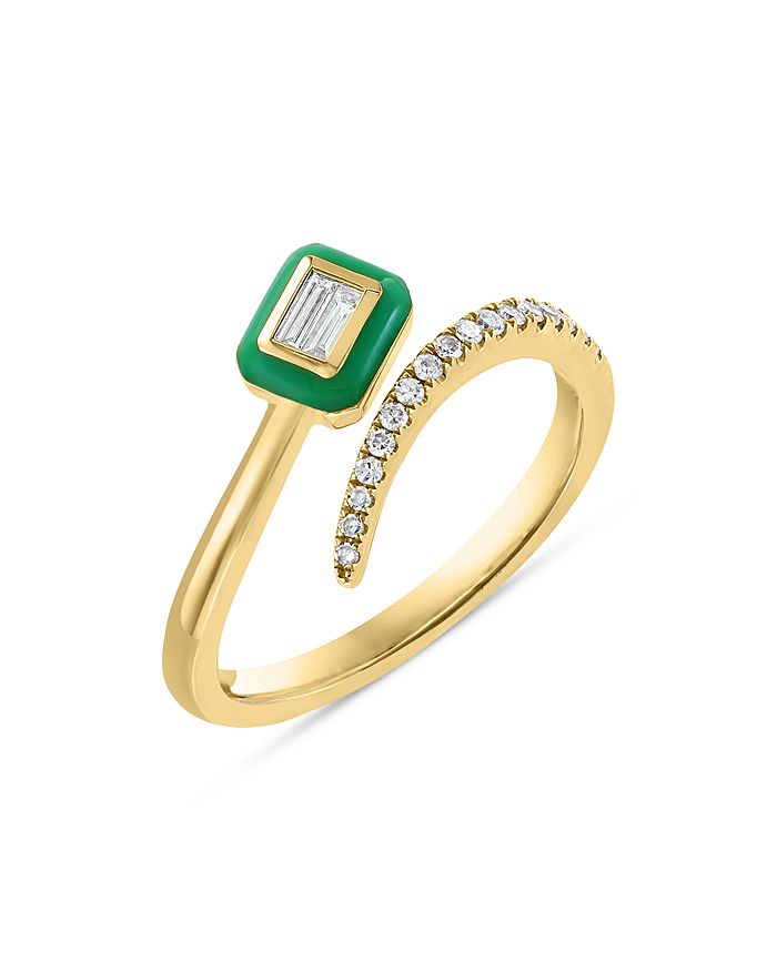 Bloomingdale's - Diamond Round & Baguette Bypass Ring in 14K Yellow Gold with Green Enamel - 100% Exclusive