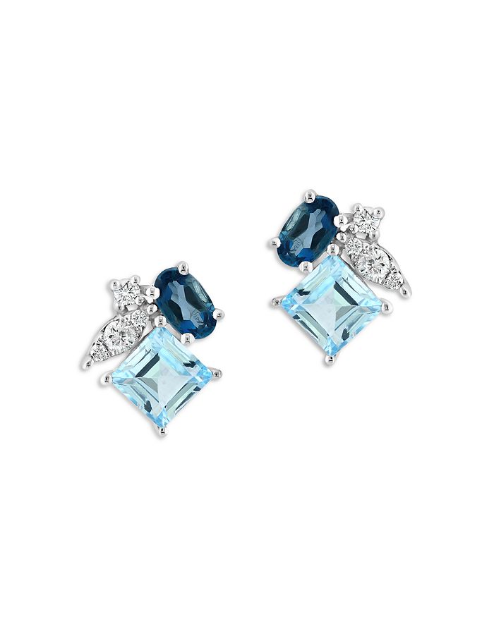 Bloomingdale's - Multicolor Blue Topaz & Diamond Cluster Stud Earrings in 14K White Gold - 100% Exclusive