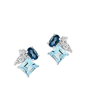 Bloomingdale's Multicolor Blue Topaz & Diamond Cluster Stud Earrings in 14K White Gold - 100% Exclus