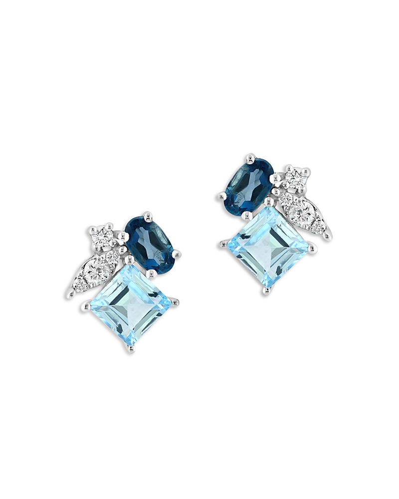 Bloomingdale's Multicolor Blue Topaz & Diamond Cluster Stud Earrings In 14k White Gold - Exclusive In Blue/white