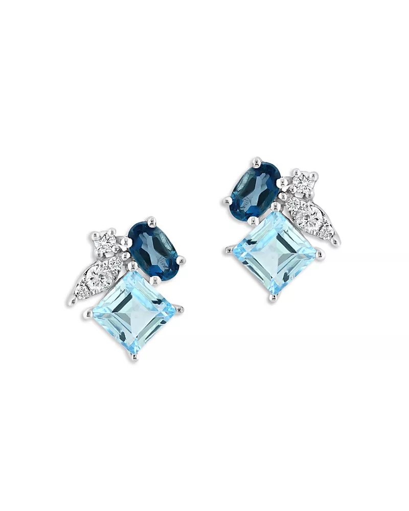 Bloomingdale's Fine Collection Multicolor Blue Topaz & Diamond Cluster Stud Earrings in 14K White Gold