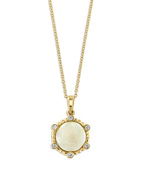 Bloomingdale's - Opal & Diamond Halo Pendant Necklace in 14K Yellow Gold, 16-18" - 100% Exclusive