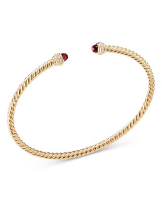 18K Yellow Gold Cable Spira&reg; Bracelet with Garnet & Diamonds
