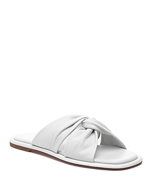 J/slides Womens Faux Leather Slip On Slide Sandals In White Leather