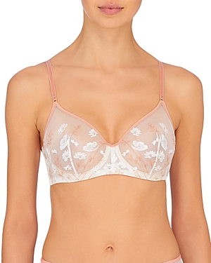 Natori Botanique Embroidered Unlined Underwire Bra In Warm White/clay Rose
