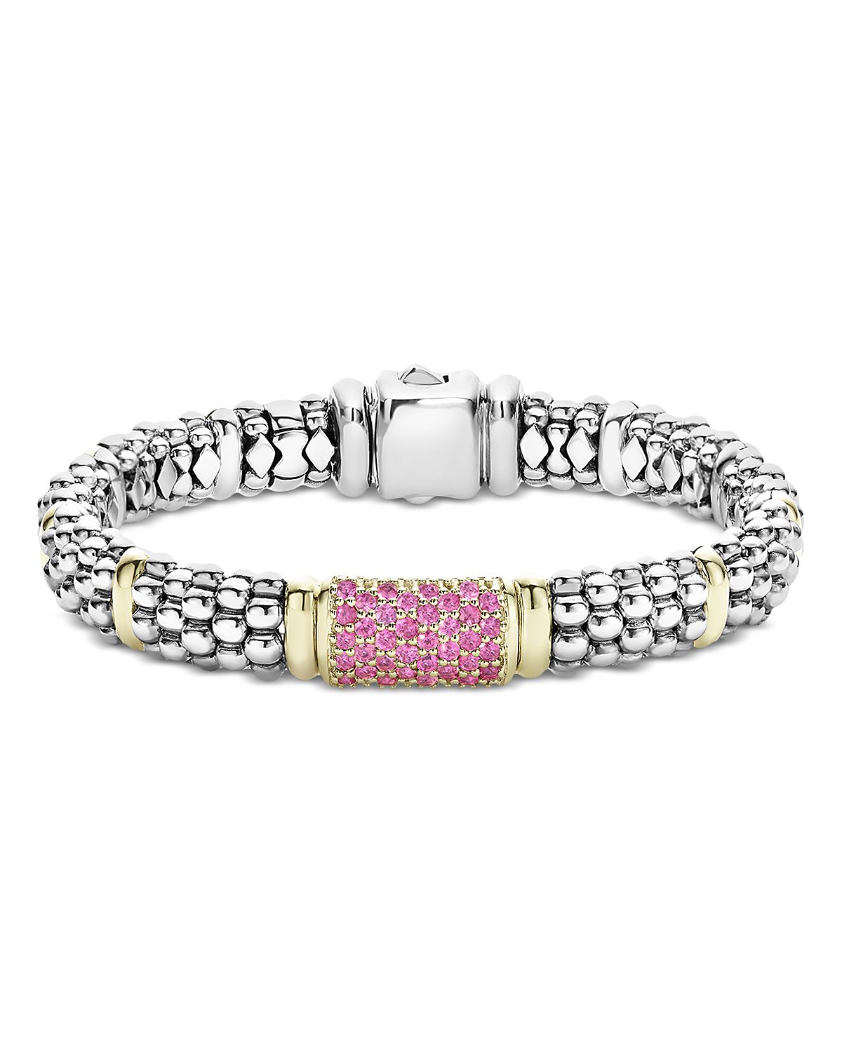 Lagos 18K Yellow Gold & Sterling Silver Signature Caviar Pink Sapphire Pave Link Bracelet