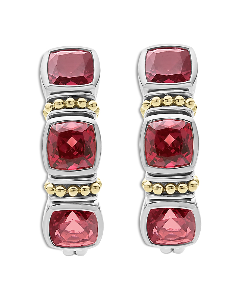 Lagos 18k Yellow Gold & Sterling Silver Rittenhouse Rhodolite Garnet Half Hoop Earrings In Red/silver