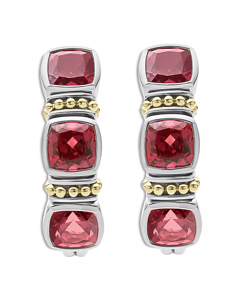Lagos 18K Yellow Gold & Sterling Silver Rittenhouse Rhodolite Garnet Half Hoop Earrings