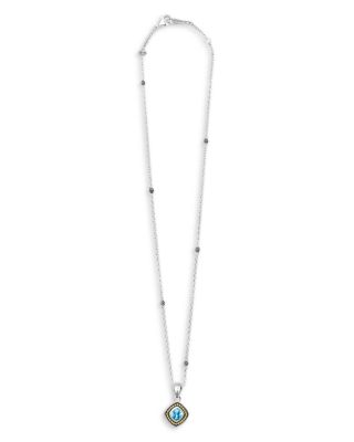 18K Yellow Gold & Sterling Silver Rittenhouse Blue Topaz Bead Frame Pendant Necklace, 16-18"