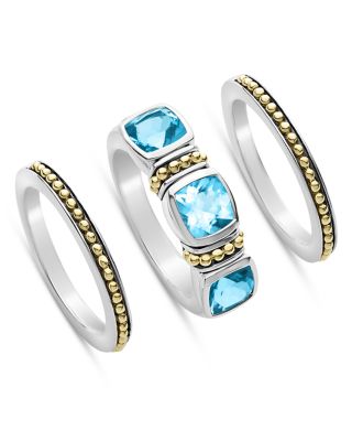 18K Yellow Gold & Sterling Silver Rittenhouse Blue Topaz Beaded Ring
