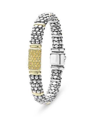 18K Yellow Gold & Sterling Silver Signature Caviar Yellow Sapphire Pav&eacute; Link Bracelet