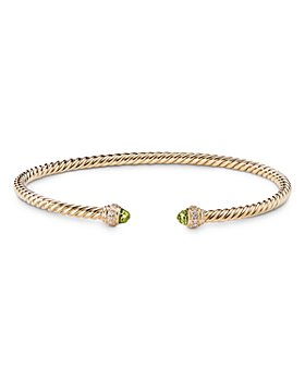 David Yurman - 18K Yellow Gold Cablespira® Peridot & Diamond Pavé Cuff Bangle Bracelets