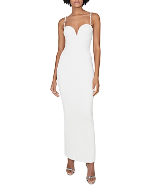 Galvan Thalia Pearl-embellished Ribbed-knit Maxi Dress In White