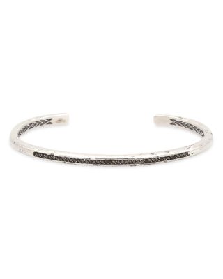 John Varvatos Men's Sterling Silver Distressed Black Diamond Skinny Cuff Bangle Bracelet