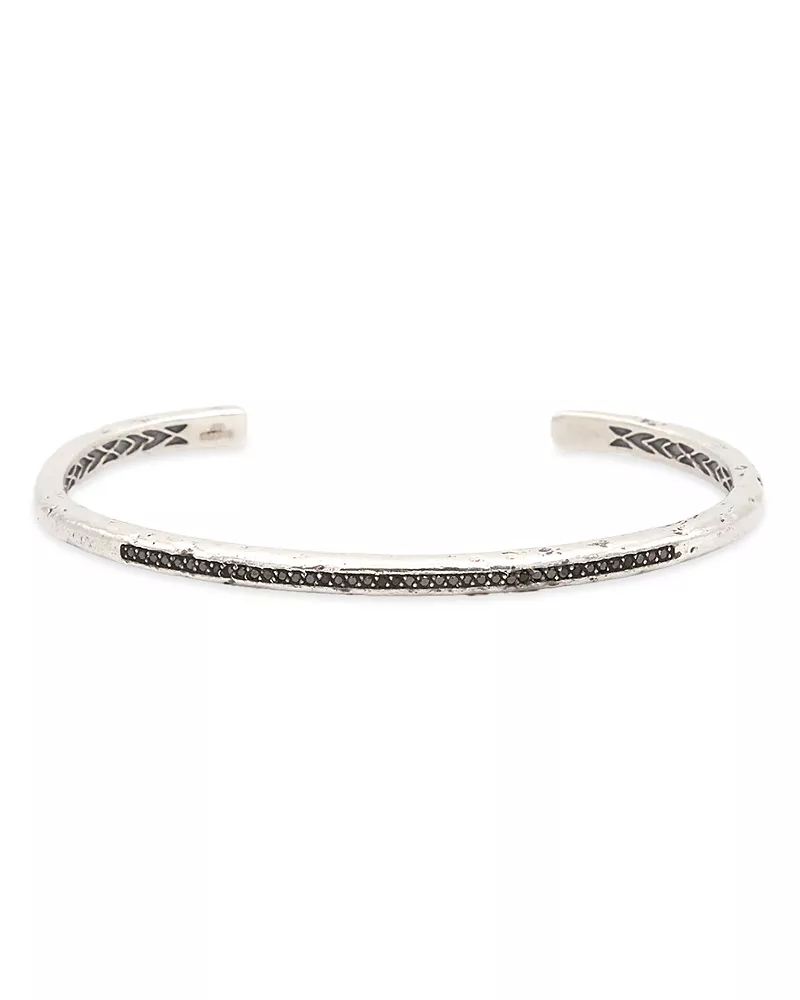 John Varvatos Men's Sterling Silver Distressed Black Diamond Skinny Cuff Bangle Bracelet