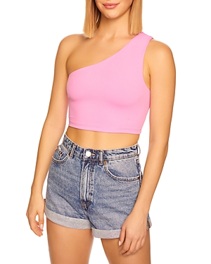 Susana Monaco One Shoulder Crop Top In Rouge