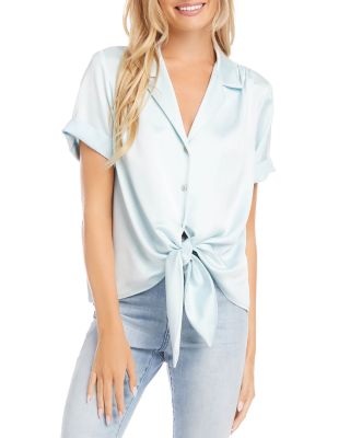 Karen Kane Roll Sleeve Tie Front Satin 