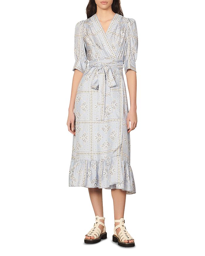 Sandro Enrika Silk Puff Sleeve Wrap Dress | Bloomingdale's