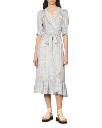 Sandro Enrika Silk Puff Sleeve Wrap Dress | Bloomingdale's