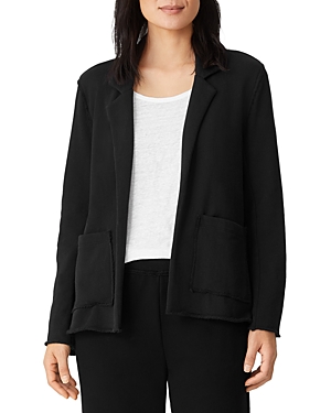 Eileen Fisher Washed Organic Cotton Poplin Blazer In Black