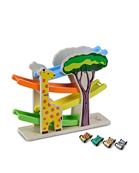 Teamson - Kids Preschool Play Lab Wood Safari Toy Cars and Racing Ramp - Ages 18M+
