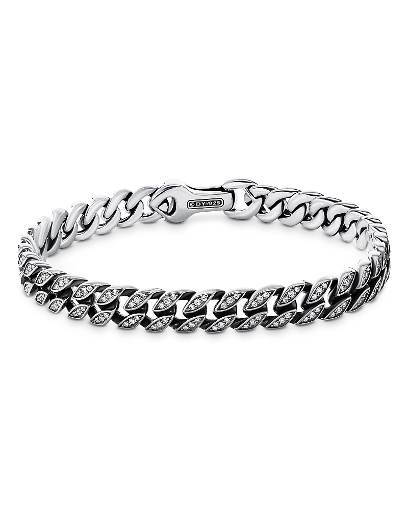 David Yurman Men's Curb Chain Bracelet in Sterling Silver with Diamonds, 8mm