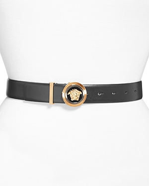 Versace Women's Leather Logo Belt In Black/gold