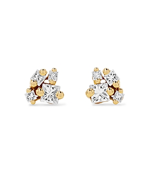 Suzanne Kalan 18K Yellow Gold Fireworks Diamond Princess Cluster Stud Earrings