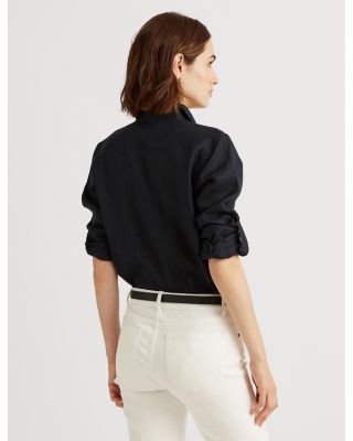 Linen Long Sleeve Collared Button Down Shirt, Regular & Petite