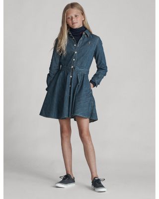 Girls' Denim Shirt Dress with Belt - Big Kid